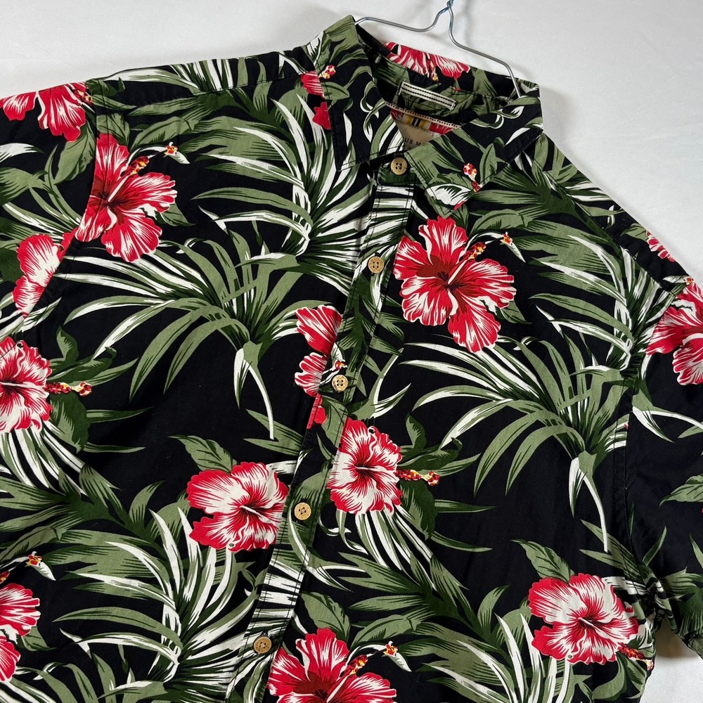 Cactus Man Ricky Singh Mens Medium Slim Fit Tropical Hibiscus Floral Shirt Black